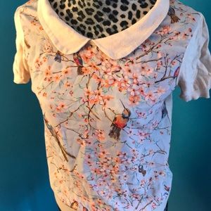 Pink Martini Peter Pan Collar top with birds